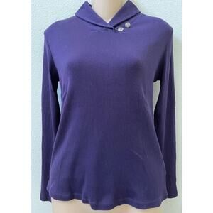 Lauren Ralph Lauren Womens Cotton Ribbed Sweater Sz XL Purple Shawl Collar